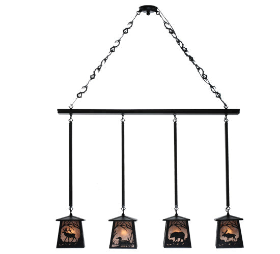 Meyda Lighting Wildlife at Pine Lake 48" 4-Light Textured Black Island Pendant Light With Silver Mica Shade Glass