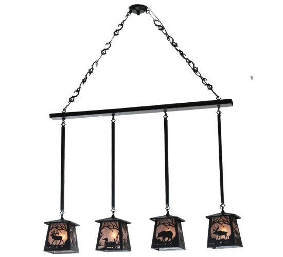 Meyda Lighting Wildlife at Pine Lake 48" 4-Light Textured Black Island Pendant Light With Silver Mica Shade Glass