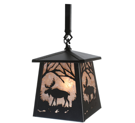 Meyda Lighting Wildlife at Pine Lake 48" 4-Light Textured Black Island Pendant Light With Silver Mica Shade Glass