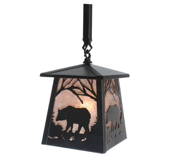 Meyda Lighting Wildlife at Pine Lake 48" 4-Light Textured Black Island Pendant Light With Silver Mica Shade Glass