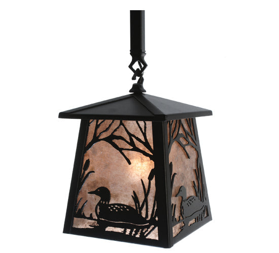 Meyda Lighting Wildlife at Pine Lake 48" 4-Light Textured Black Island Pendant Light With Silver Mica Shade Glass