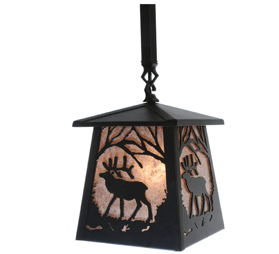 Meyda Lighting Wildlife at Pine Lake 48" 4-Light Textured Black Island Pendant Light With Silver Mica Shade Glass