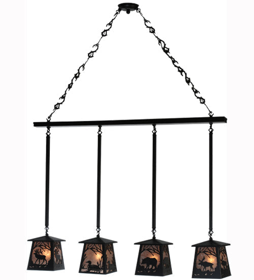 Meyda Lighting Wildlife at Pine Lake 48" 4-Light Textured Black Island Pendant Light With Silver Mica Shade Glass