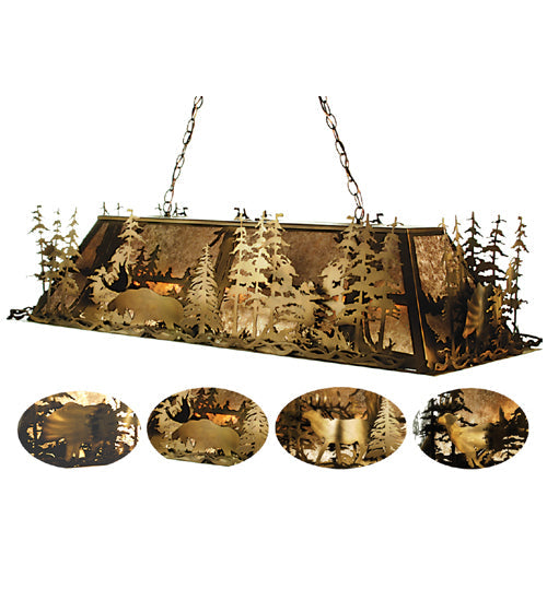 Meyda Lighting Wildlife at Pine Lake 57" 9-Light Antique Copper Island Pendant Light With Silver Mica Shade Glass