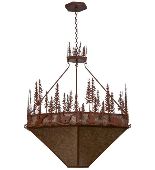 Meyda Lighting Wildlife at Pine Lake 60" 9-Light Rust Inverted Pendant Light With Silver Mica Shade Glass