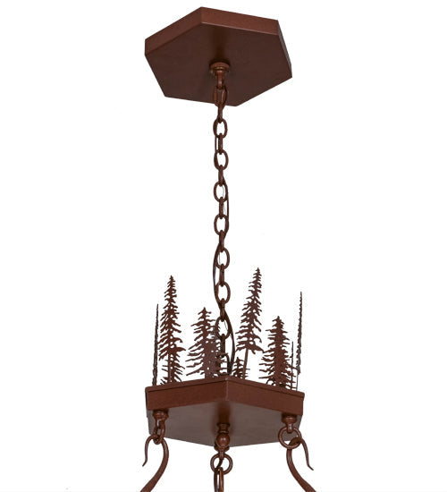 Meyda Lighting Wildlife at Pine Lake 60" 9-Light Rust Inverted Pendant Light With Silver Mica Shade Glass
