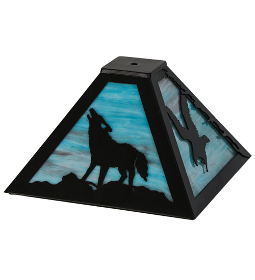 Meyda Lighting Wildlife on the Loose 16"W x 7"H Textured Black Frame and Blue Green Shade Glass