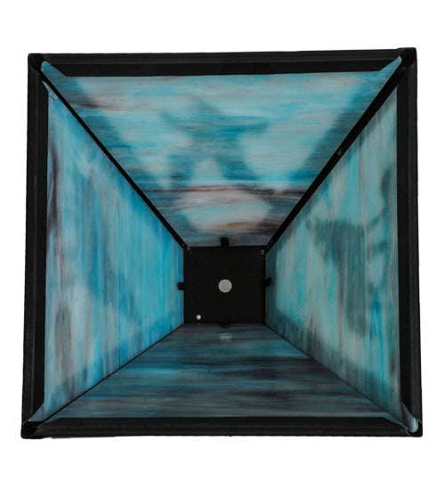 Meyda Lighting Wildlife on the Loose 16"W x 7"H Textured Black Frame and Blue Green Shade Glass