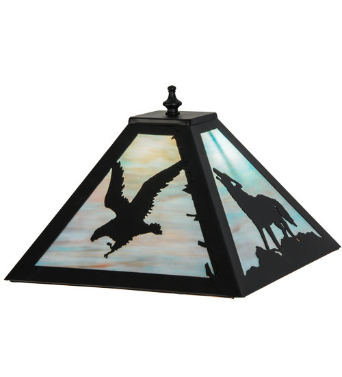 Meyda Lighting Wildlife on the Loose 16"W x 7"H Textured Black Frame and Blue Green Shade Glass
