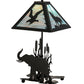 Meyda Lighting Wildlife on the Loose 22" 2-Light Textured Black Table Lamp With Blue Green Shade Glass and Lighted Base
