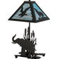 Meyda Lighting Wildlife on the Loose 22" 2-Light Textured Black Table Lamp With Blue Green Shade Glass and Lighted Base