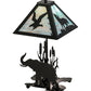 Meyda Lighting Wildlife on the Loose 22" 2-Light Textured Black Table Lamp With Blue Green Shade Glass and Lighted Base