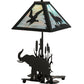 Meyda Lighting Wildlife on the Loose 22" 2-Light Textured Black Table Lamp With Blue Green Shade Glass and Lighted Base