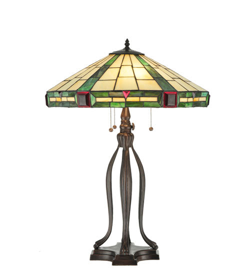 Meyda Lighting Wilkenson 30" 3-Light Mahogany Bronze Table Lamp With Multi-Colored Stained Shade Glass