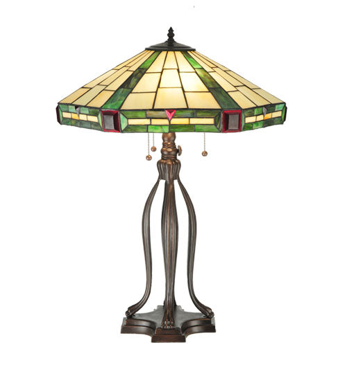 Meyda Lighting Wilkenson 30" 3-Light Mahogany Bronze Table Lamp With Multi-Colored Stained Shade Glass