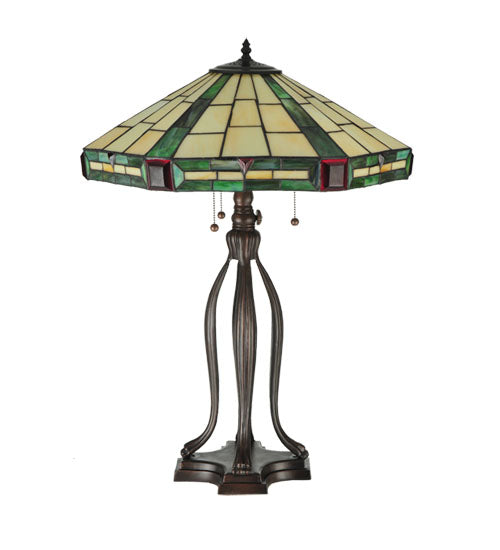Meyda Lighting Wilkenson 30" 3-Light Mahogany Bronze Table Lamp With Multi-Colored Stained Shade Glass