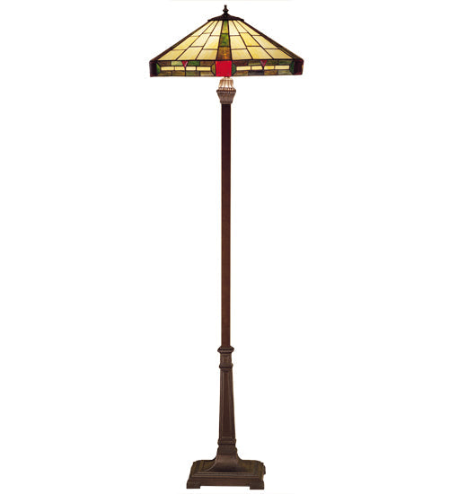 Meyda Lighting Wilkenson 65" 2-Light Mahogany Bronze Floor Lamp With Multi-Colored Stained Shade Glass