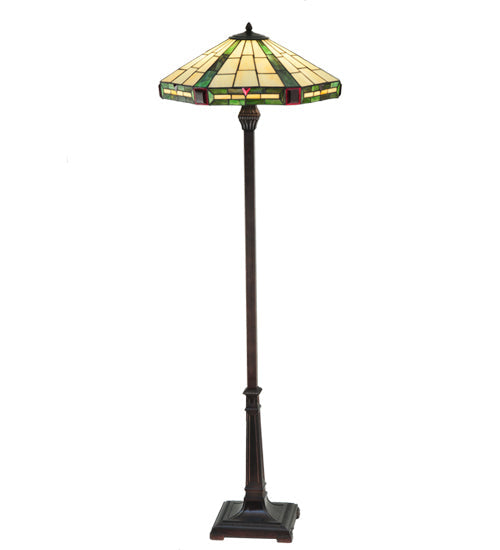 Meyda Lighting Wilkenson 65" 2-Light Mahogany Bronze Floor Lamp With Multi-Colored Stained Shade Glass