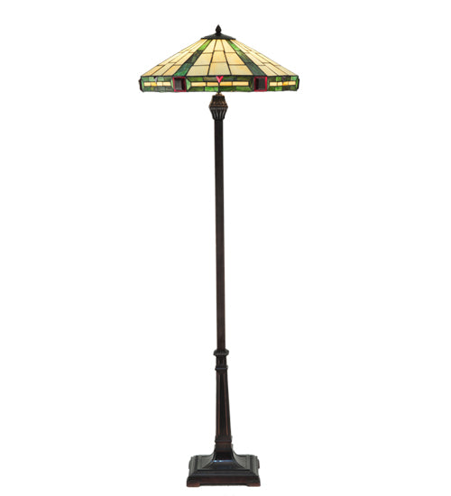 Meyda Lighting Wilkenson 65" 2-Light Mahogany Bronze Floor Lamp With Multi-Colored Stained Shade Glass