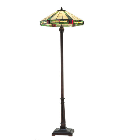 Meyda Lighting Wilkenson 65" 2-Light Mahogany Bronze Floor Lamp With Multi-Colored Stained Shade Glass