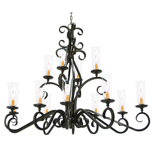 Meyda Lighting Wilkes 60" 14-Light 2-Tier Gilded Tobacco Chandelier With Clear Hurricane Shade Glass