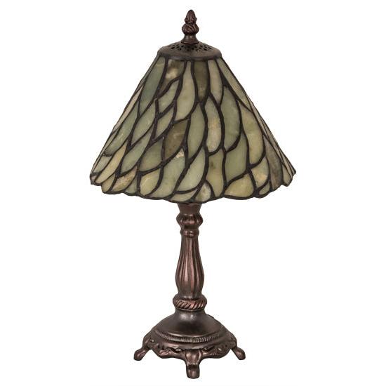 Meyda Lighting Willow 13" Mahogany Bronze Mini Table Lamp With Green Jadestone Shade Glass