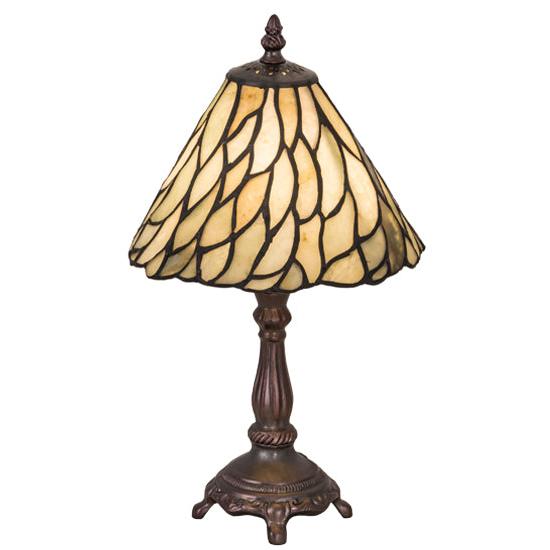 Meyda Lighting Willow 13" Mahogany Bronze Mini Table Lamp With Green Jadestone Shade Glass