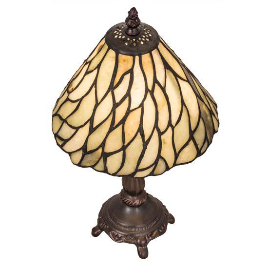 Meyda Lighting Willow 13" Mahogany Bronze Mini Table Lamp With Green Jadestone Shade Glass