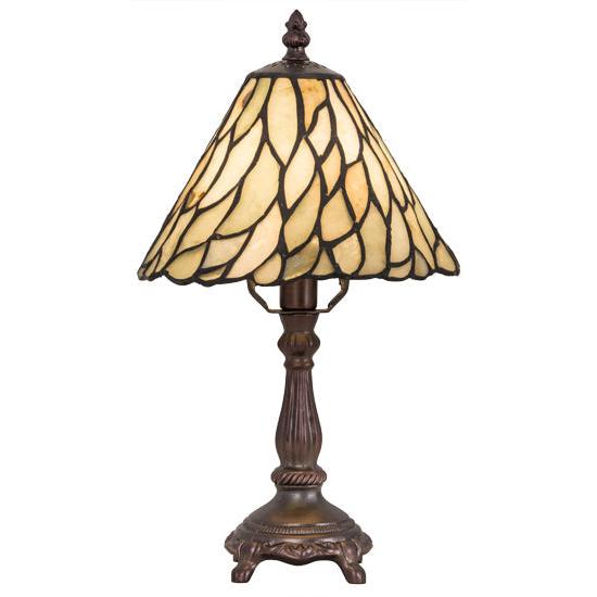 Meyda Lighting Willow 13" Mahogany Bronze Mini Table Lamp With Green Jadestone Shade Glass