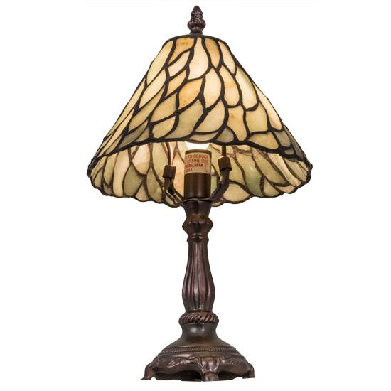 Meyda Lighting Willow 13" Mahogany Bronze Mini Table Lamp With Green Jadestone Shade Glass