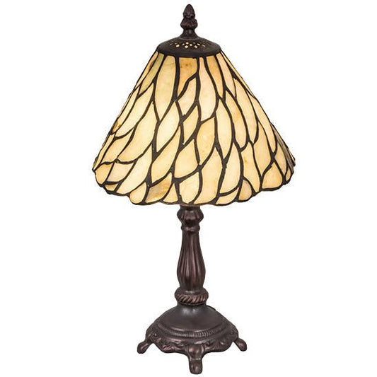 Meyda Lighting Willow 13" Mahogany Bronze Mini Table Lamp With Green Jadestone Shade Glass