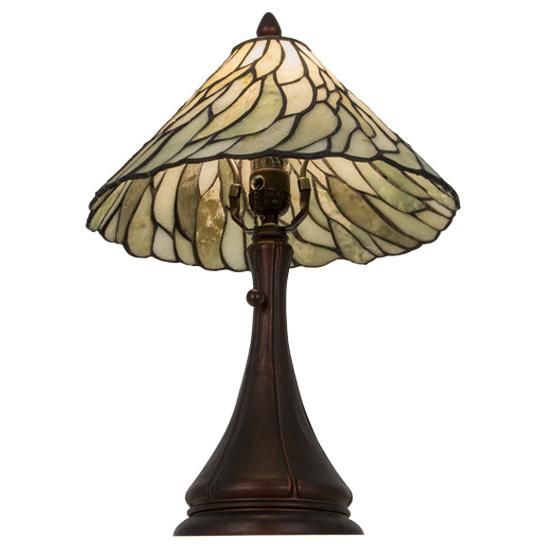 Meyda Lighting Willow 18" Mahogany Bronze Table Lamp With Green Jadestone Shade Glass