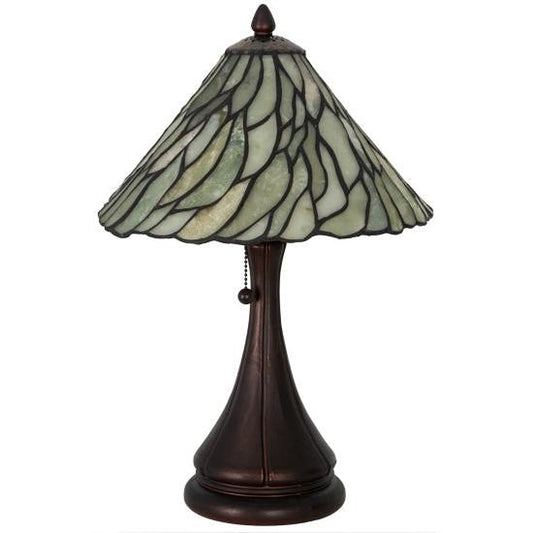 Meyda Lighting Willow 18" Mahogany Bronze Table Lamp With Green Jadestone Shade Glass