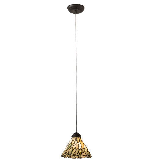 Meyda Lighting Willow 195418 8" Textured Black Mini Pendant Light With Green & Beige Jadestone Shade
