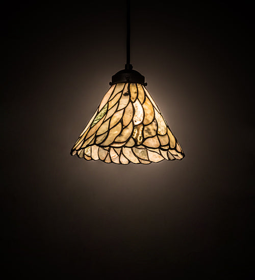 Meyda Lighting Willow 195418 8" Textured Black Mini Pendant Light With Green & Beige Jadestone Shade
