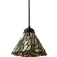 Meyda Lighting Willow 195418 8" Textured Black Mini Pendant Light With Green & Beige Jadestone Shade