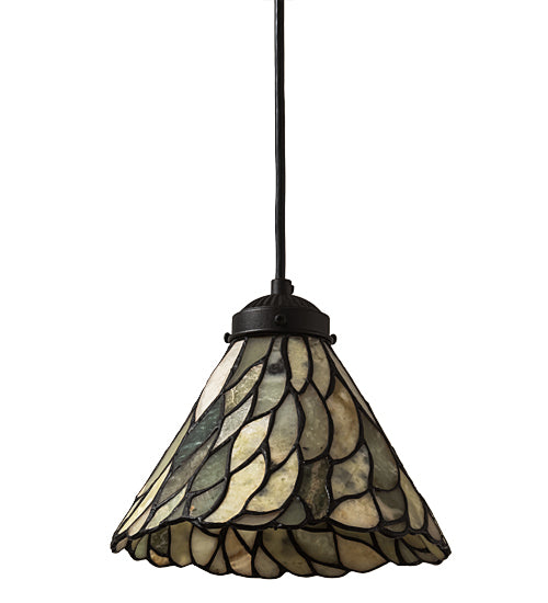 Meyda Lighting Willow 195418 8" Textured Black Mini Pendant Light With Green & Beige Jadestone Shade