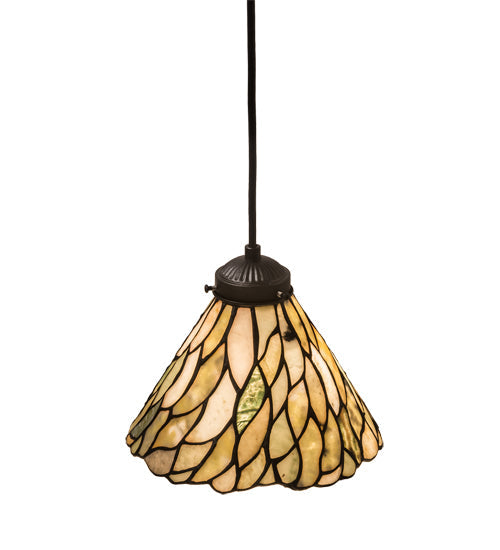 Meyda Lighting Willow 195418 8" Textured Black Mini Pendant Light With Green & Beige Jadestone Shade