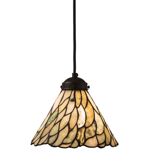 Meyda Lighting Willow 195418 8" Textured Black Mini Pendant Light With Green & Beige Jadestone Shade