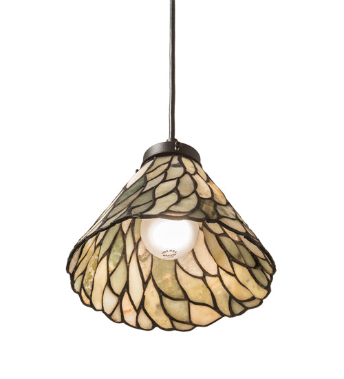 Meyda Lighting Willow 195418 8" Textured Black Mini Pendant Light With Green & Beige Jadestone Shade