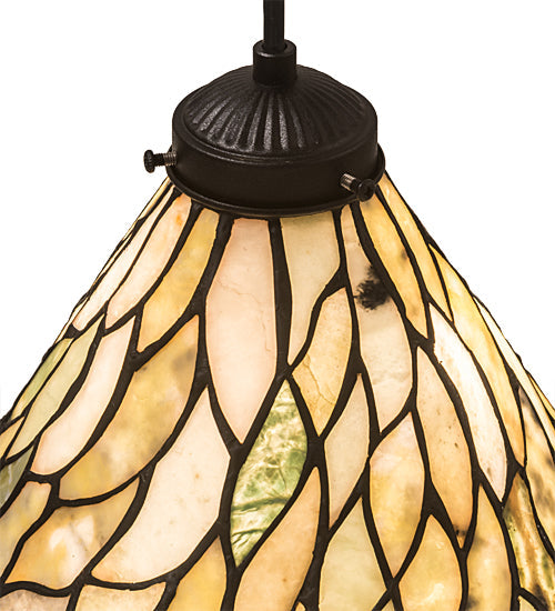 Meyda Lighting Willow 195418 8" Textured Black Mini Pendant Light With Green & Beige Jadestone Shade