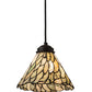 Meyda Lighting Willow 195418 8" Textured Black Mini Pendant Light With Green & Beige Jadestone Shade
