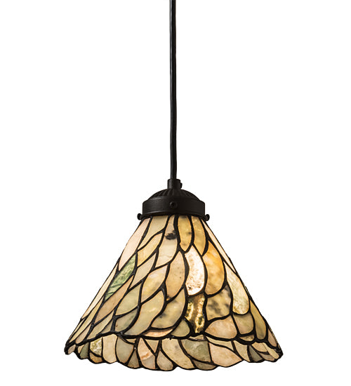 Meyda Lighting Willow 195418 8" Textured Black Mini Pendant Light With Green & Beige Jadestone Shade