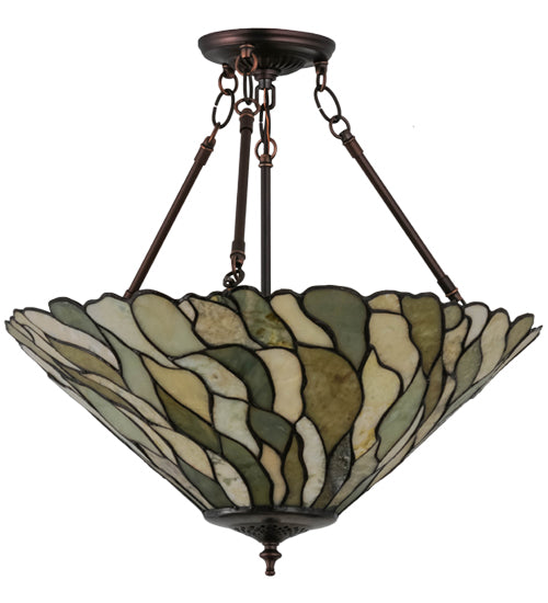 Meyda Lighting Willow 20" 3-Light Mahogany Bronze Inverted Pendant Light With Multi-Colored Jadestone Shade