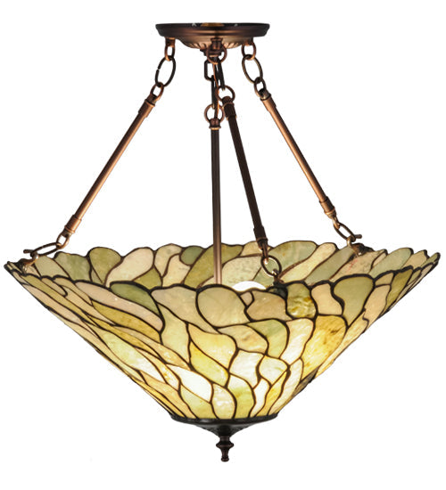 Meyda Lighting Willow 20" 3-Light Mahogany Bronze Inverted Pendant Light With Multi-Colored Jadestone Shade