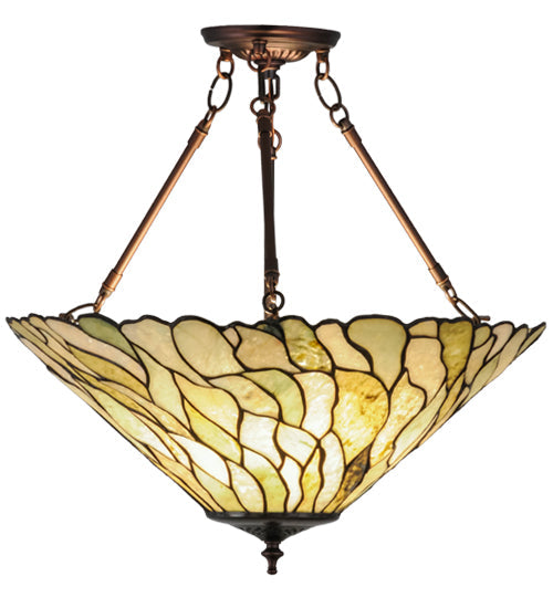 Meyda Lighting Willow 20" 3-Light Mahogany Bronze Inverted Pendant Light With Multi-Colored Jadestone Shade