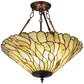Meyda Lighting Willow 20" 3-Light Mahogany Bronze Inverted Pendant Light With Multi-Colored Jadestone Shade