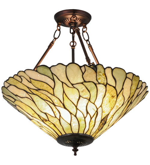 Meyda Lighting Willow 20" 3-Light Mahogany Bronze Inverted Pendant Light With Multi-Colored Jadestone Shade