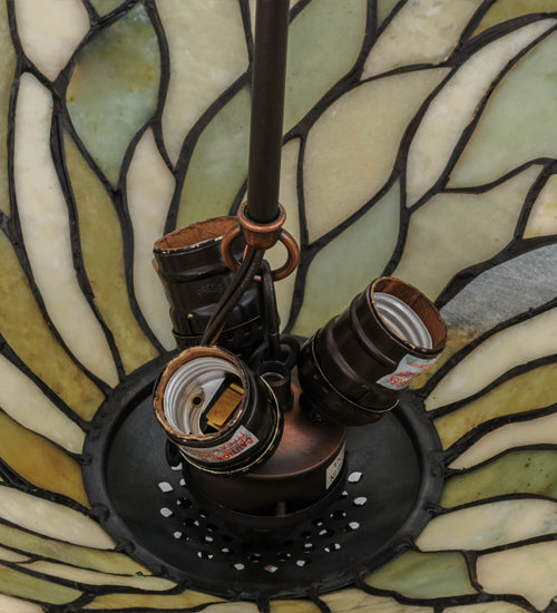 Meyda Lighting Willow 20" 3-Light Mahogany Bronze Inverted Pendant Light With Multi-Colored Jadestone Shade
