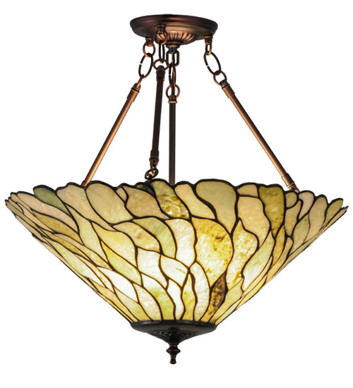 Meyda Lighting Willow 20" 3-Light Mahogany Bronze Inverted Pendant Light With Multi-Colored Jadestone Shade